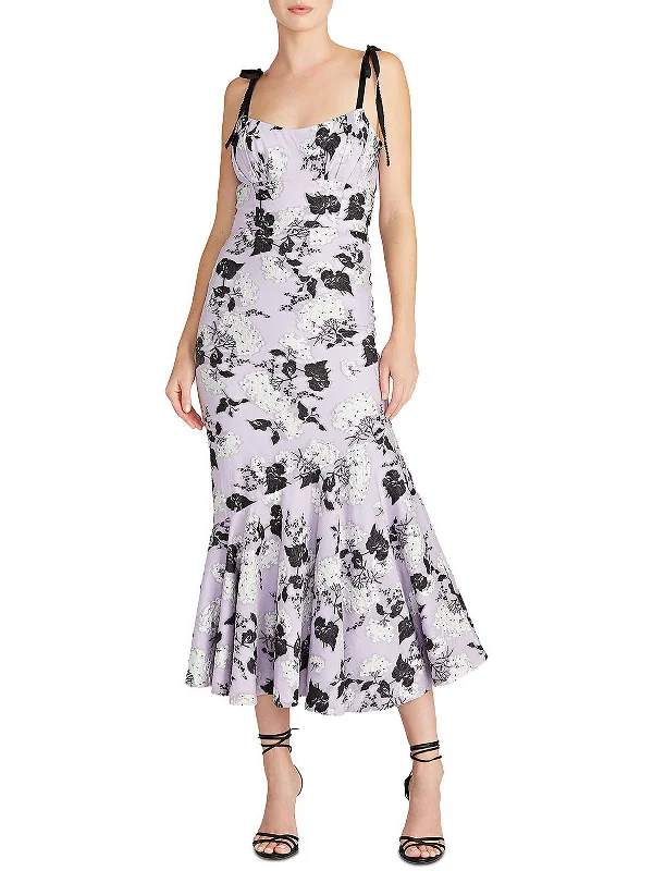 Womens Asymmetric Flounce Midi Dress Pleated A-line Skirt