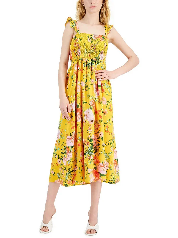 Womens Floral Print Polyester Midi Dress Casual Midi Outfit