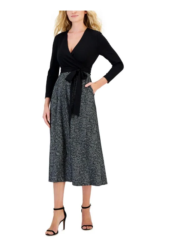 Womens Surplice Midi Wear to Work Dress Casual A-line Skirt