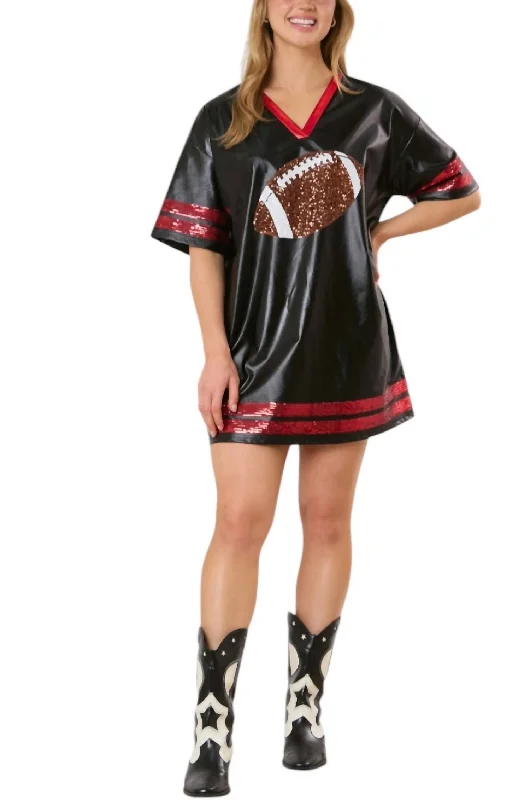 Football Sequins Embroidery Jersey Style Dress In Black/red Sequin Dress Midi