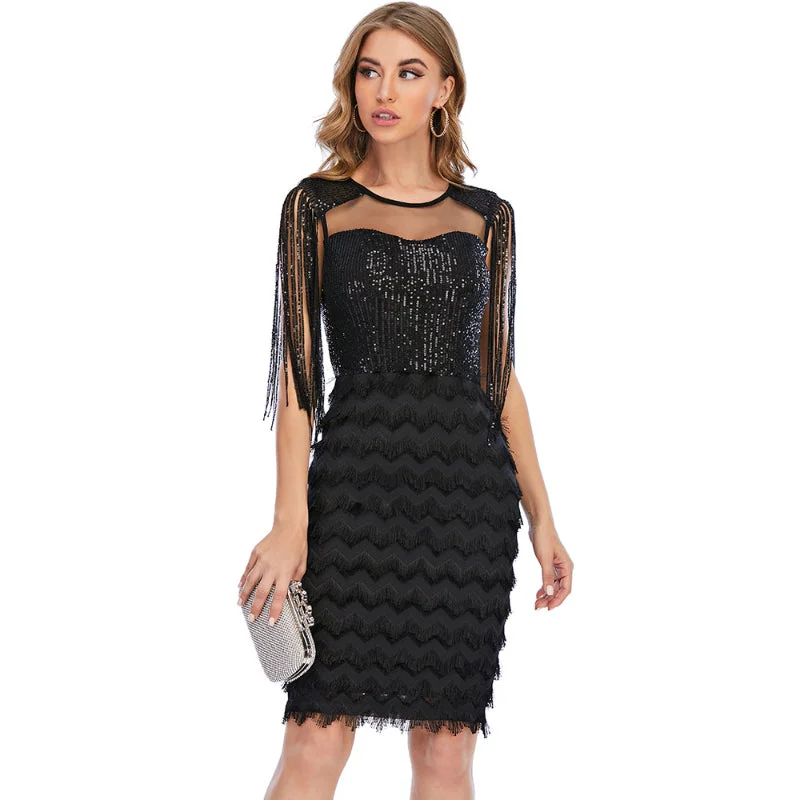 Sexy Fringe Sequin Patchwork Dress Lush Sequin Dress