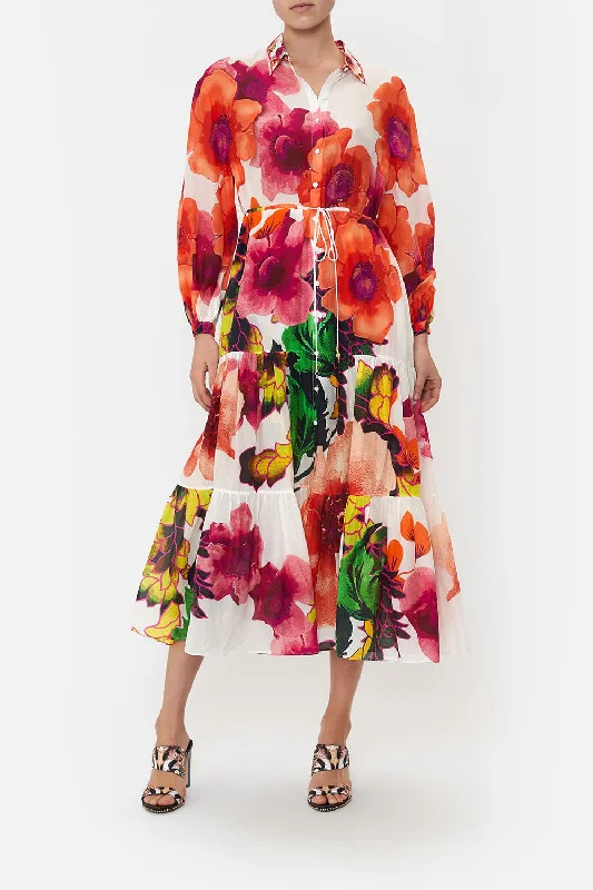 TIERED LONG SHIRT DRESS PRETTY AS A POPPY Long Shirt Dress