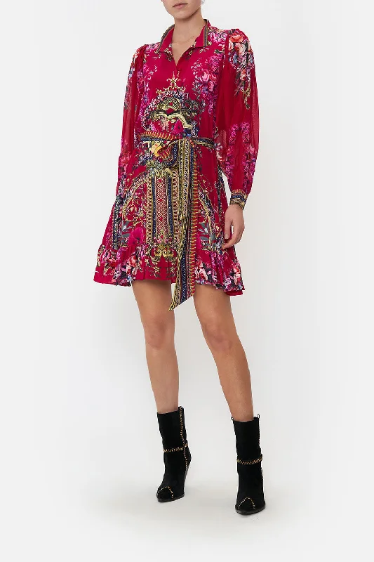 DROP SLEEVE SHIRT DRESS BOHEME BLOOMS Belted Button Dress