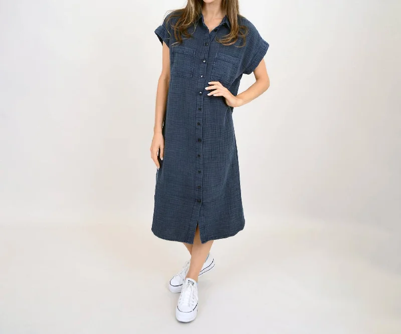 Aira Dolman Button Up Long Shirt Dress In Ink Short Shirt Dress