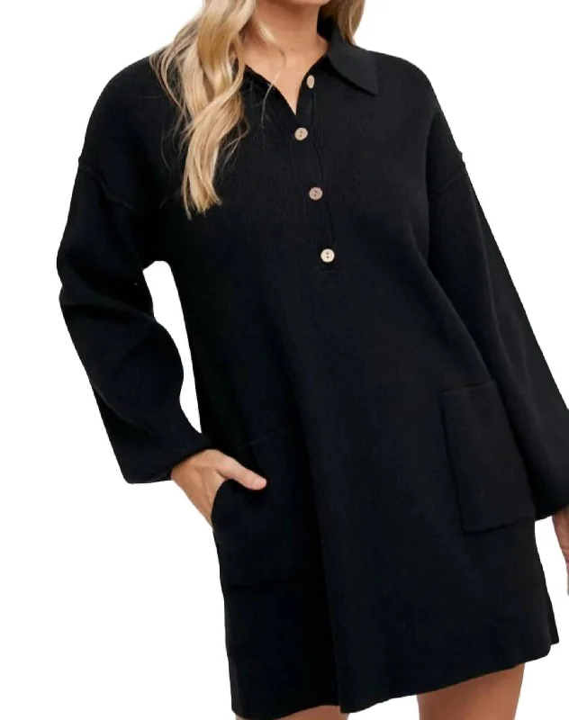 Anytime Ribbed Shirt Dress In Black Feminine Shirt Dress