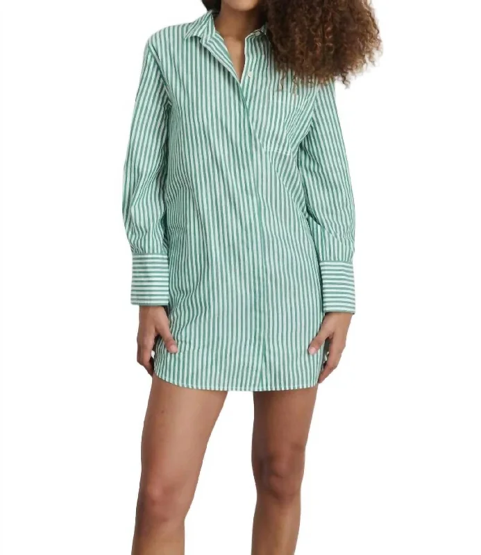 Belle Shirt Dress In Green/white Summer Shirt Dress