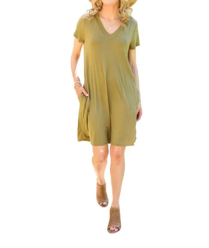 Counting On You T-Shirt Dress In Olive Tied Shirt Dress