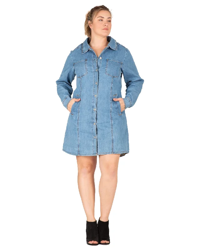 Hadley Denim Shirt Dress | Medium Blue Tartan Shirt Gown