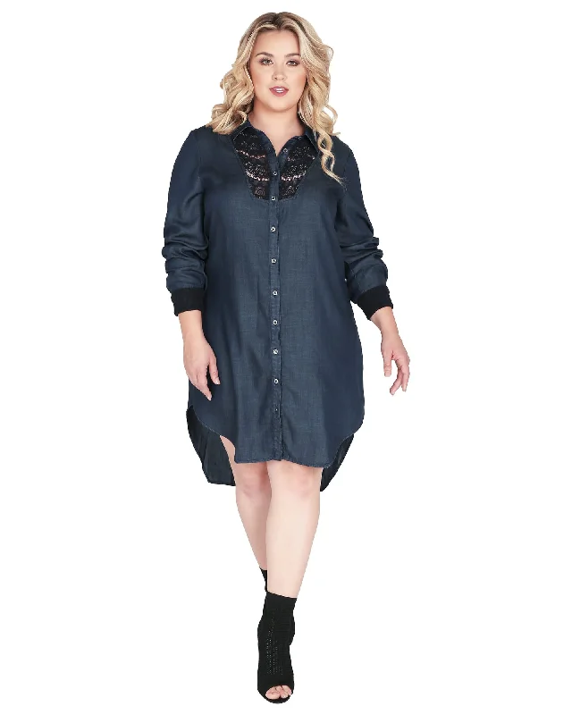 Harper Long Sleeve Collared Denim Shirt Dress | Blue Tartan Shirt Dress