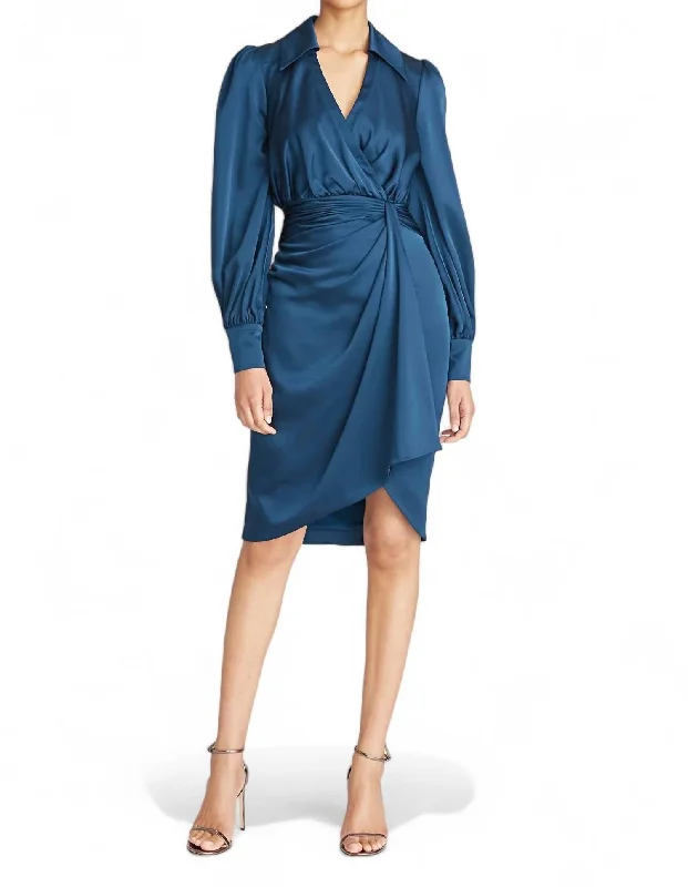 Jodi Bishop Sleeve Shirtdress In 6543 Peacock Silk Shirt Dress