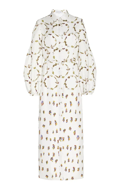 Mauri Shirtdress in Ivory Printed Silk Twill Formal Shirt Dress