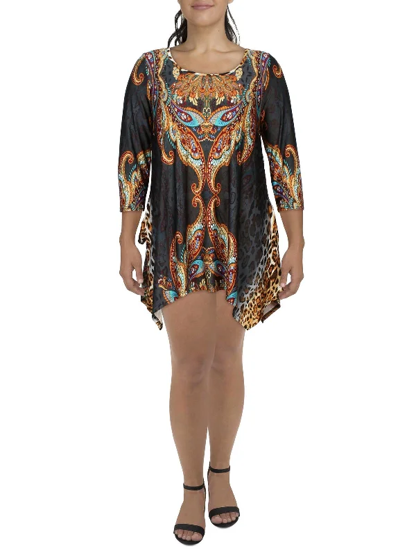 Plus Womens Printed Polyester Shirtdress Soft Shirt Dress