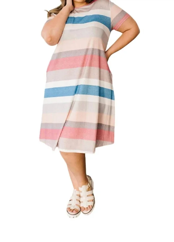 Simple Moments Striped T Shirt Dress In Multi A-line Shirt Dress