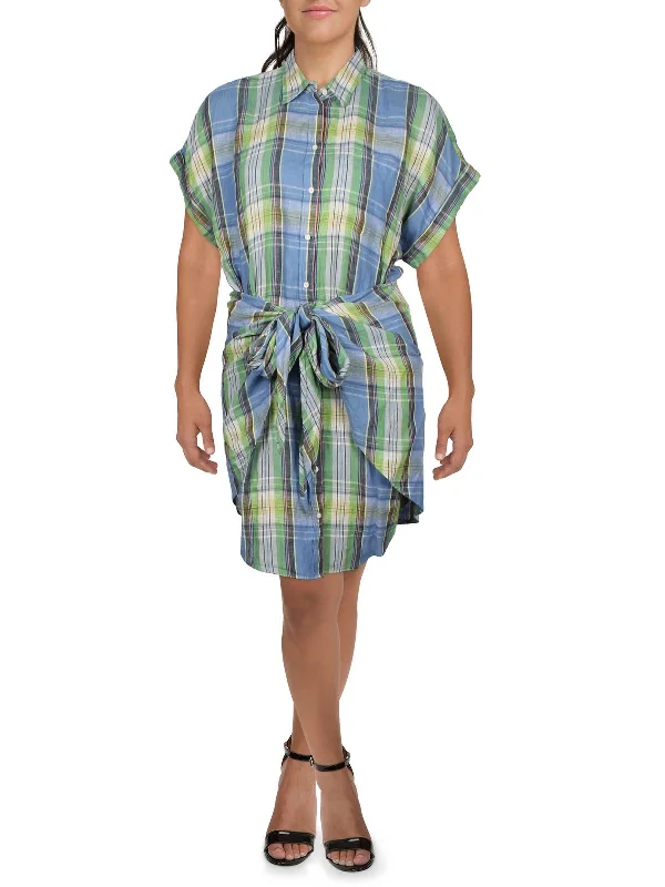 Womens Glen Plaid Linen Shirtdress Shirt Dress Fashion