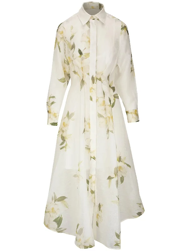 Zimmermann Harmony Draped Shirt Dress Ivory Magnolia Striped Shirt Dress